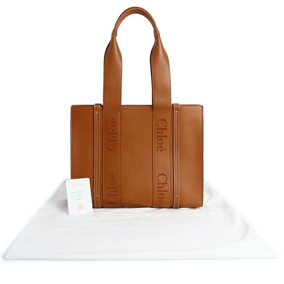 Chloe Woody Medium Tote Bag Calfskin Leather Brown - Picture 2 of 13